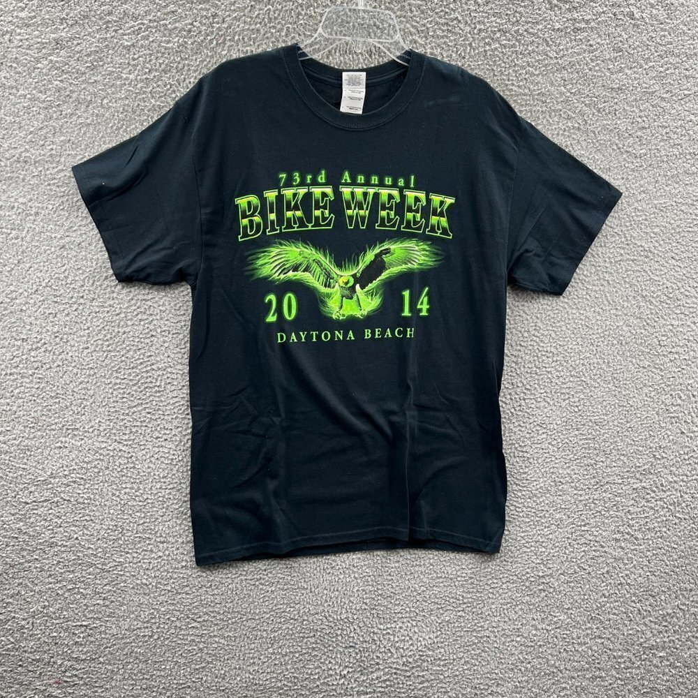 Bike Week Mens‎ Tee Shirt Large Black Neon Green 2014 Daytona Beach Eagle